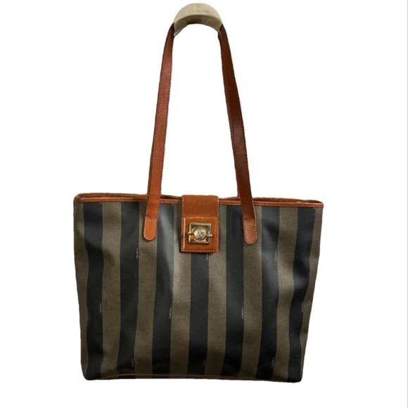 Fendi Striped Pequin Leather Tote - Vintage